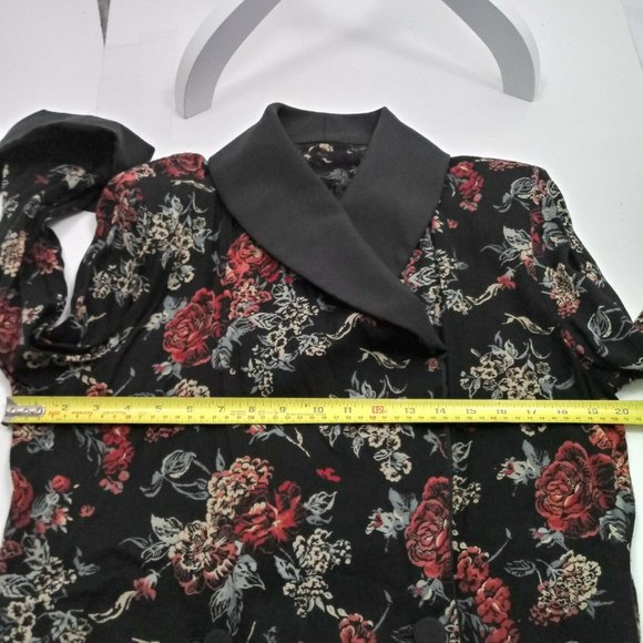 Vintage 90's Floral Dress Jacket L/XL Black Red - Picture 10 of 15